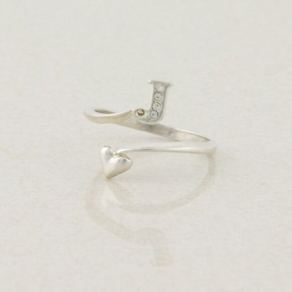 Sterling Silver Letter J Heart Ring Bypass Ring Size 7 1/2 Avon - Picture 5 of 7